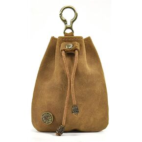 1 Pcs Leather Mini Medieval Pouch Keychain, small leather drawstring pouch bag, Change Holder, Leather Drawstring Pouch for Men & Women (Brownish yellow)