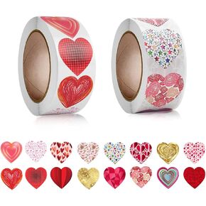 1000 PCS Colorful Heart Stickers, (16 Designs) Heart Stickers for Kids Colorful Reward Stickers for Teacher 1 Inch Valentines Day Heart Stickers for Wedding Birthday Party Decoration(2 Rolls)