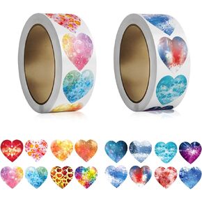 1000 PCS Colorful Heart Stickers, (16 Designs) Heart Stickers for Kids Colorful Reward Stickers for Teacher 1 Inch Valentines Day Heart Stickers for Wedding Birthday Party Decoration(2 Rolls)