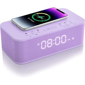 Digital Alarm Clock Bluetooth Speaker, Wireless Charging Alarm Clock Bedroom, Digital Dual Alarm Clock Bedroom USB Charging Port Snooze Sleep Timer 12 24H Dimmer Easy to Set Heavy Sleepers Blue