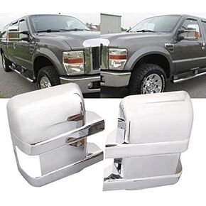 Chrome Side Door Full Towing Mirror Add-on Style Cover Trims Compatible with Ford F250 F350 F450 Super Duty 2008-2016