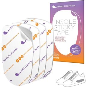 Heel That Pain Insole Sticky Tape (2 Pairs) Double Sided Tape for Heel Cups Shoe Insoles – Keeps Inserts in Place – One Size Fits Almost All