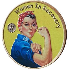 2 Year Women in Recovery Medallion Color Rosie The Riveter Serenity Prayer Sobriety Chip
