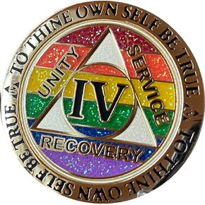 4 Year AA Medallion Reflex Rainbow Glitter and Gold Plated Sobriety Chip