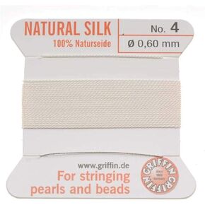 Griffin Silk Beading Cord and Needle, Size 4, White