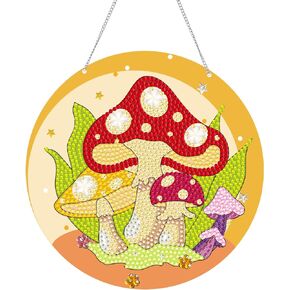 beinkmake Mushroom 5D Diamond Art Painting Kits Crystal Hanging Pendant Hanging Sign DIY Rhinestone Special Shaped for Home Garden Wall Door Window Decor