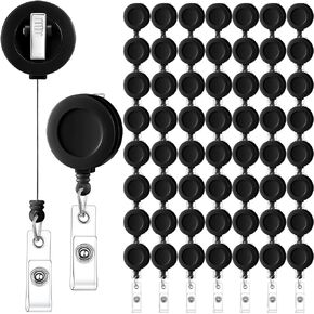 Qilery 60 Pcs Retractable Badge Holders, Badge Reel Clips with Swivel Alligator, ID Name Card Holders for Office Workers Students Teachers(Black Color)
