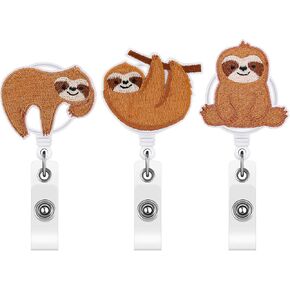 3 Pieces Sloth Badge Reel Cute Felt Badge Reel Holder Retractable Badge Reel Clip for Women Nurse ID Card Name Card Supplies