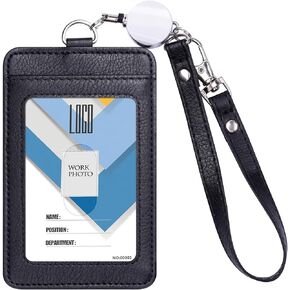 Wisdompro Badge Holder with Wrist Lanyard, 2-Sided PU Leather ID Card Holder Wallet Case with Wristlet Strap and Retractable Reel, Easy Swipe for Work, School, Metro and Access Card - Teal