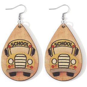 Zian Cute Wooden Teacher Earrings Student School Bus Earrings Graduation Season Back-To-School Earrings in Kuwait