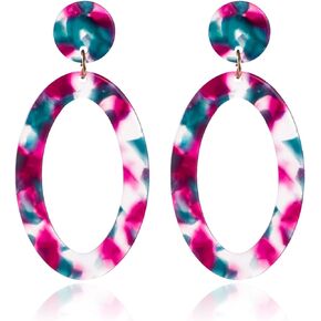 Lightweight Colourful Acrylic Geometry Circle Drop Dangle Earrings Bohemian Resin Tortoise Shell Hoop Earrings Mottled Statement Stud Earrings For Women Girls Fashion Jewelry