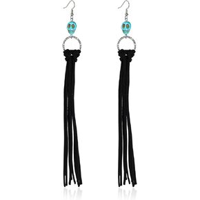 Bohemian Fringe Leather Earrrings Handmade Tassel Earrings with Turquoise Long Western Statement Dangel Earrings Vintage Long Turquoise Leather Tassel Earrings for Women Jewelry