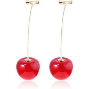 3D Red Cherry Earrings Gold Plated Handmade Sweet Resin Lifelike Stereo Fruit Tassel Chic Lovely Fruits Lightweight Dangle Drop Earrings for Women Teen Girls Birthday Christmas Party Holiday Jewelry Gifts