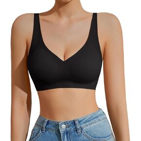 Women's Seamless Deep V Bras Full Coverage Comfortable Wireless Shaping Adjustable Strap Plunge Bra Padded Bralette