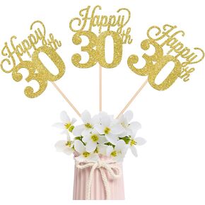 12 Pack Happy 30th Centerpiece Sticks Glitter Number 30 Thirty 30th Birthday Table Flower Centerpiece Sticks for Cheers to 30 Years Old 30th Birthday Theme Party Supplies Gold
