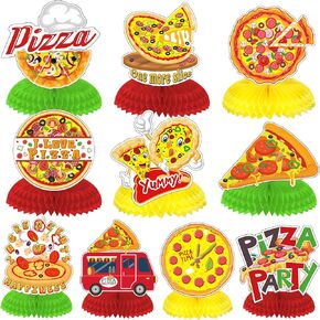 Pizza Honeycomb Centerpieces for Party Decorations - 3D Double-sided Printing, Funny Words, Reusable Pizza Baby Shower Table Decoration Party Supplies for Adults Children (10 Pcs)