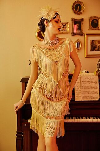 فساتين BABEYOND Flapper من العشرينيات من القرن الماضي Gatsby - فستان مزين بالترتر للنساء فستان مزين بالخرز لحفلات Gatsby العظيمة in Saudi Arabia