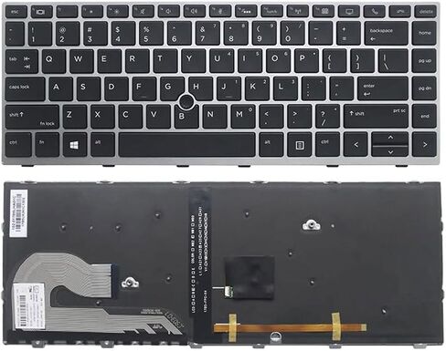 Peidesi US Laptop Backlight Keyboard Compatible with HP EliteBook 840 G5 840 G6 745 G5 745 G6 L14378-001 L11307-001 with Pointer Silver Frame in Saudi Arabia