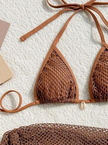 Women's Tie Back Knot Bikini Sets High Waist Fishnet Summer Swimsuit Bathing Suit with Cover Up Skirt in Saudi Arabia