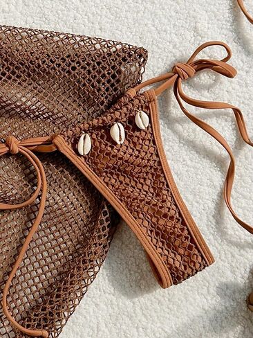 Women's Tie Back Knot Bikini Sets High Waist Fishnet Summer Swimsuit Bathing Suit with Cover Up Skirt in Saudi Arabia