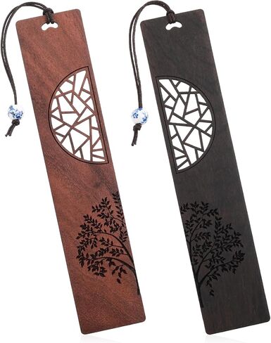 TIESOME Vintage Wooden Bookmarks, 2 Pcs Handmade Wood Book Mark Hollow Craft Bookmark with Pendant Gift for Book Lovers Women Men(A) in Saudi Arabia