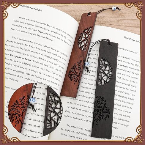 TIESOME Vintage Wooden Bookmarks, 2 Pcs Handmade Wood Book Mark Hollow Craft Bookmark with Pendant Gift for Book Lovers Women Men(A) in Saudi Arabia