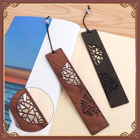 TIESOME Vintage Wooden Bookmarks, 2 Pcs Handmade Wood Book Mark Hollow Craft Bookmark with Pendant Gift for Book Lovers Women Men(A) in Saudi Arabia