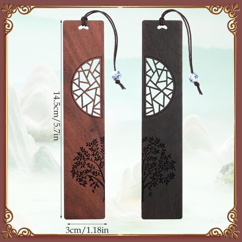 TIESOME Vintage Wooden Bookmarks, 2 Pcs Handmade Wood Book Mark Hollow Craft Bookmark with Pendant Gift for Book Lovers Women Men(A) in Saudi Arabia