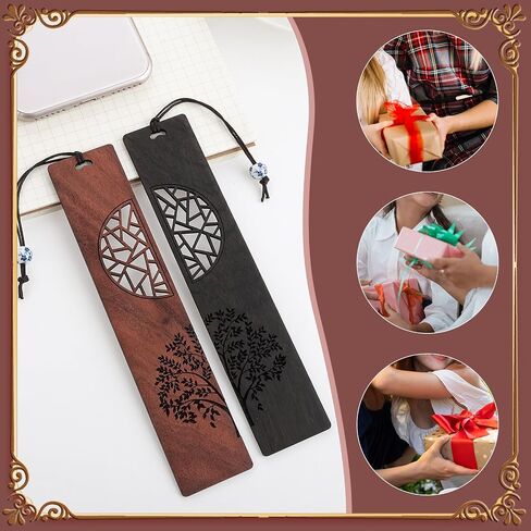 TIESOME Vintage Wooden Bookmarks, 2 Pcs Handmade Wood Book Mark Hollow Craft Bookmark with Pendant Gift for Book Lovers Women Men(A) in Saudi Arabia