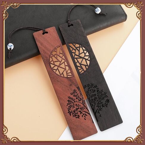 TIESOME Vintage Wooden Bookmarks, 2 Pcs Handmade Wood Book Mark Hollow Craft Bookmark with Pendant Gift for Book Lovers Women Men(A) in Saudi Arabia