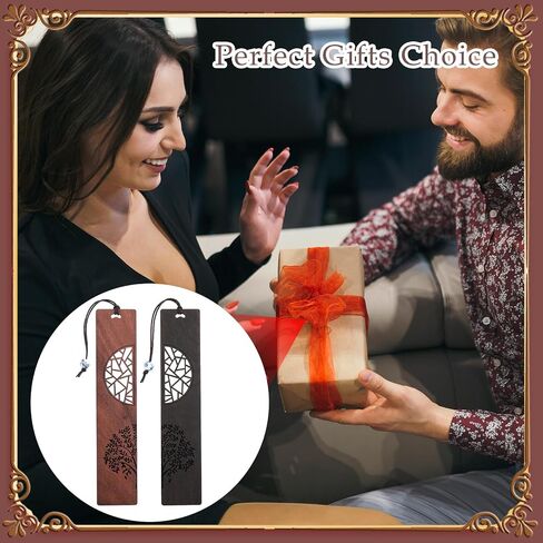 TIESOME Vintage Wooden Bookmarks, 2 Pcs Handmade Wood Book Mark Hollow Craft Bookmark with Pendant Gift for Book Lovers Women Men(A) in Saudi Arabia