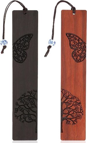 TIESOME Vintage Wooden Bookmarks, 2 Pcs Handmade Wood Book Mark Hollow Craft Bookmark with Pendant Gift for Book Lovers Women Men(A) in Saudi Arabia