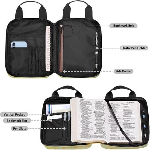 Black Cat Vintage Floral Pattern Bible Cover Bible Case Tote Bible Bag with Bookmark Bible Case for Women Men Bible Carrying Case Bible Tote Bag in Saudi Arabia