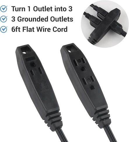 Clear Power 6ft 3 Outlet Indoor Flat Plug Extension Cord 16/3 SPT-2, White, 3 Prong Grounded, DCIC-00442P-DC (2-Pack) in Saudi Arabia