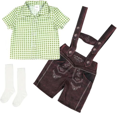 FYMNSI Kids Boys Oktoberfest Costume German Bavarian Lederhosen Shorts Halloween Cosplay Dress Up Beer Festival Outfit in Saudi Arabia