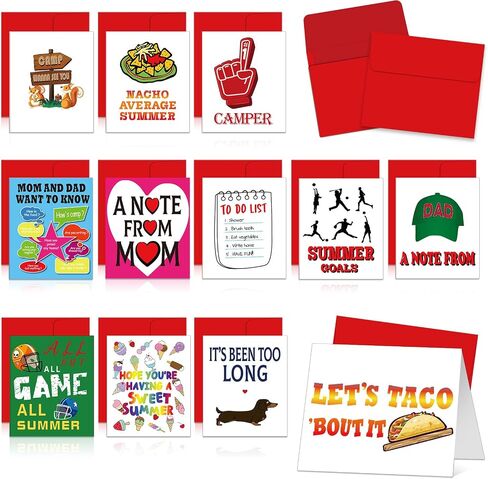 Pack of 12 Camp Greeting Card Summer Camping Cards with 12 Pcs Red Envelopes for Summer Party Office Classroom Students Family, 12 Styles in Saudi Arabia