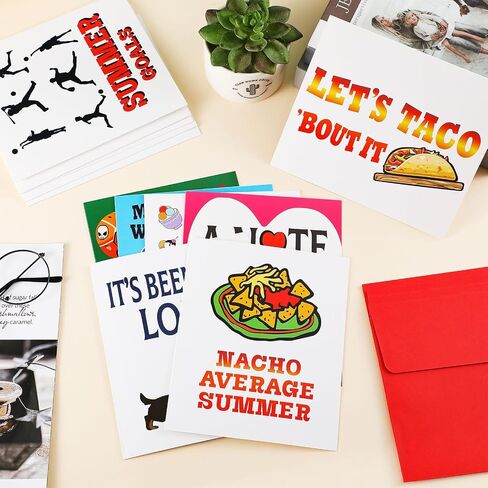 Pack of 12 Camp Greeting Card Summer Camping Cards with 12 Pcs Red Envelopes for Summer Party Office Classroom Students Family, 12 Styles in Saudi Arabia