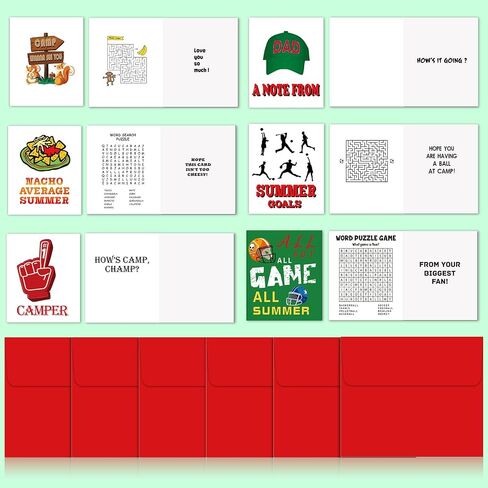 Pack of 12 Camp Greeting Card Summer Camping Cards with 12 Pcs Red Envelopes for Summer Party Office Classroom Students Family, 12 Styles in Saudi Arabia