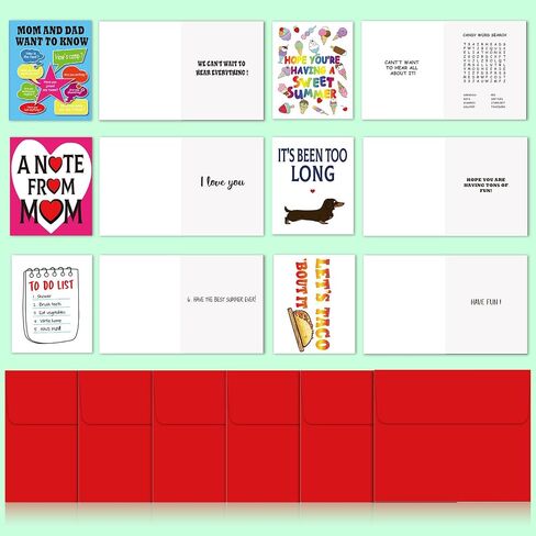 Pack of 12 Camp Greeting Card Summer Camping Cards with 12 Pcs Red Envelopes for Summer Party Office Classroom Students Family, 12 Styles in Saudi Arabia