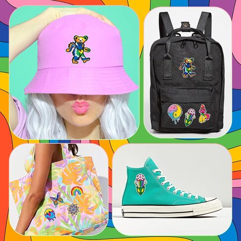 8 Pcs Trippy Iron on Patches Psychedelic Hippie Mushroom Mandala Sew on Embroidered Applique Repair Patch Colorful Boho Kidcore Aesthetic DIY Craft Accessories for Clothing Jacket Jeans Backpack Hat in Saudi Arabia