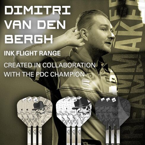 Target Darts Dimitri Van Den Bergh Ink Design No.6 Dart Flights & Medium (48mm) Shafts Stems - 9 Flights and 9 Shafts in Total in Saudi Arabia