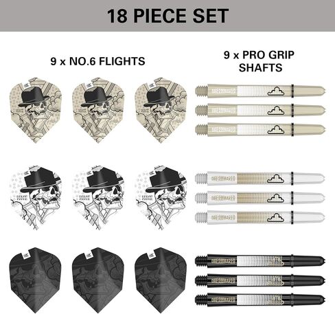 Target Darts Dimitri Van Den Bergh Ink Design No.6 Dart Flights & Medium (48mm) Shafts Stems - 9 Flights and 9 Shafts in Total in Saudi Arabia