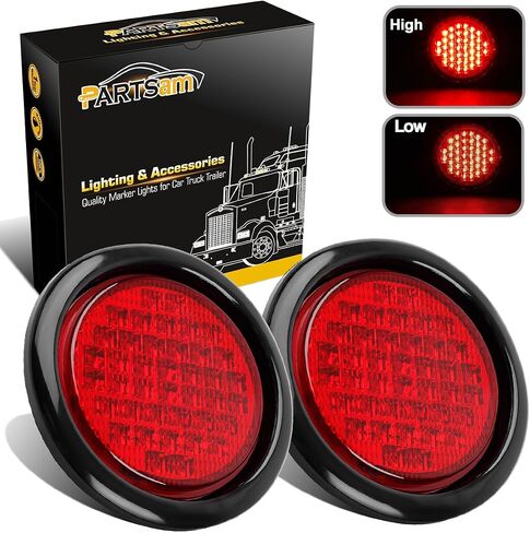 Partsam 2 قطعة 4 بوصة مستديرة فائقة السطوع 40 صمام ثنائي LED إيقاف الذيل بدوره الفرامل أضواء مختومة تجميع مطاطي أحمر للشاحنات والمقطورات وقارب RV مقاوم للماء in Saudi Arabia