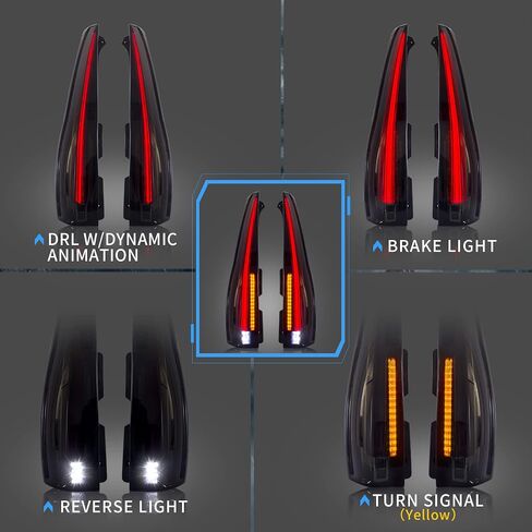 VLAND Led Tail Lights Compatible with Chevrolet Tahoe Suburban GMC Yukon 2007-2014, w/Dynamic Animation w/Yellow Turn Signal, 5 Pins with 5 Holes, Red Clear in Saudi Arabia