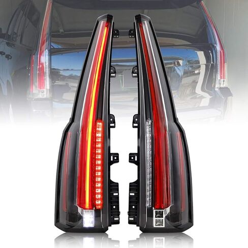 VLAND Led Tail Lights Compatible with Chevrolet Tahoe Suburban GMC Yukon 2007-2014, w/Dynamic Animation w/Yellow Turn Signal, 5 Pins with 5 Holes, Red Clear in Saudi Arabia