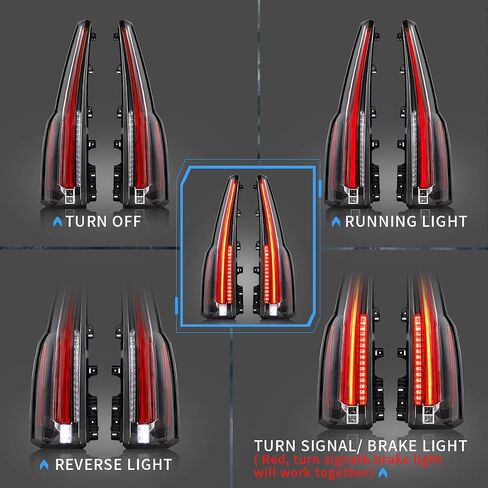 VLAND Led Tail Lights Compatible with Chevrolet Tahoe Suburban GMC Yukon 2007-2014, w/Dynamic Animation w/Yellow Turn Signal, 5 Pins with 5 Holes, Red Clear in Saudi Arabia