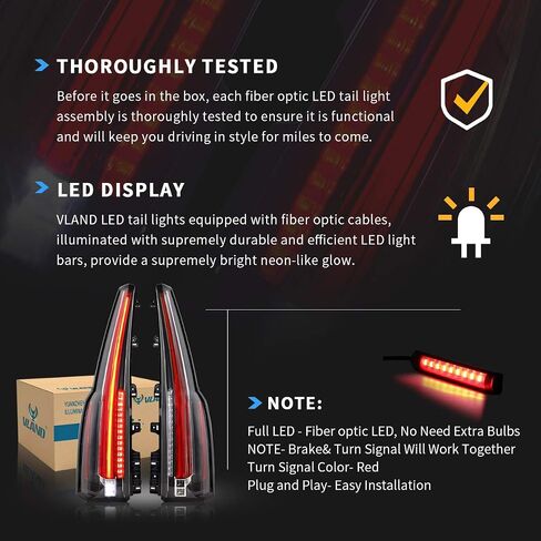 VLAND Led Tail Lights Compatible with Chevrolet Tahoe Suburban GMC Yukon 2007-2014, w/Dynamic Animation w/Yellow Turn Signal, 5 Pins with 5 Holes, Red Clear in Saudi Arabia