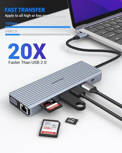 قاعدة توصيل USB C 14 في 1، موزع USB C مع شاشة عرض ثلاثية (2xHDMI، VGA) 6 منافذ XUSB، 1000 ميجا بايت، قارئ SD/TF، ​​صوت يستخدم لجهاز Mac Air/Pro والمزيد من الأجهزة من النوع C in Saudi Arabia
