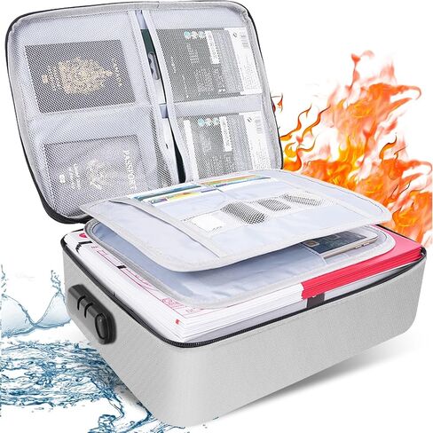 Fireproof Document Bag with Lock, Important Document Organizer,Home Office Travel Safe Bag,Multi-Layer Portable Filing Storage for Waterproof File Passport,Certificates,Legal Documents,Black in Saudi Arabia