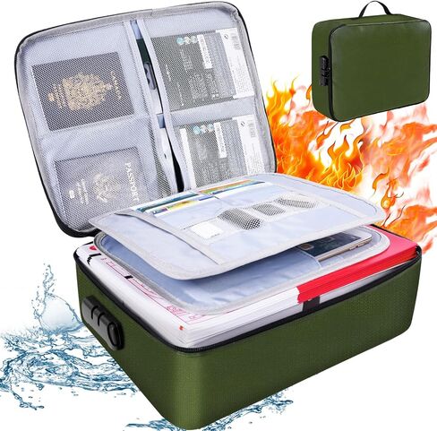 Fireproof Document Bag with Lock, Important Document Organizer,Home Office Travel Safe Bag,Multi-Layer Portable Filing Storage for Waterproof File Passport,Certificates,Legal Documents,Black in Saudi Arabia